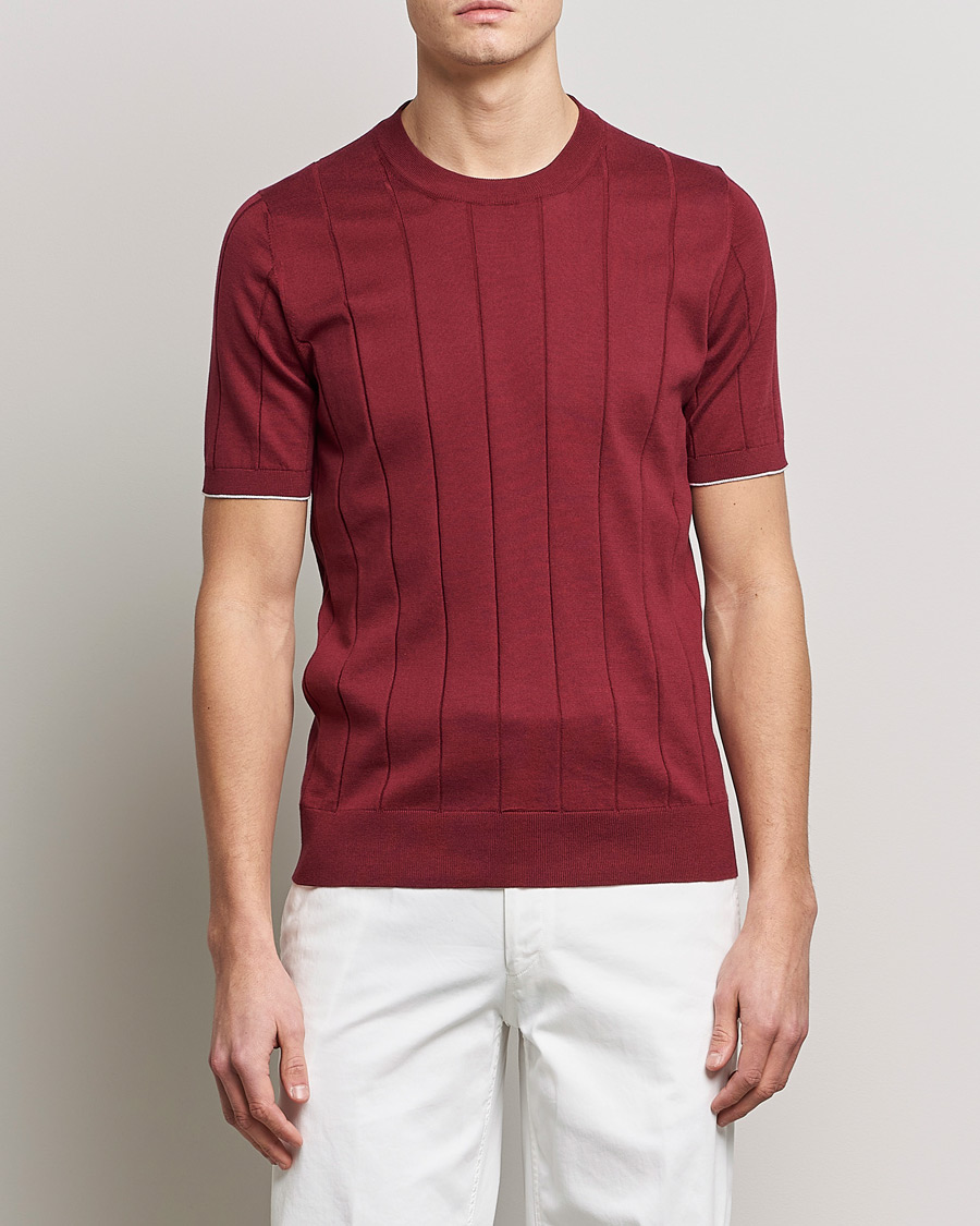 Herre |  | Brunello Cucinelli | Rib Knitted T-Shirt Burgundy
