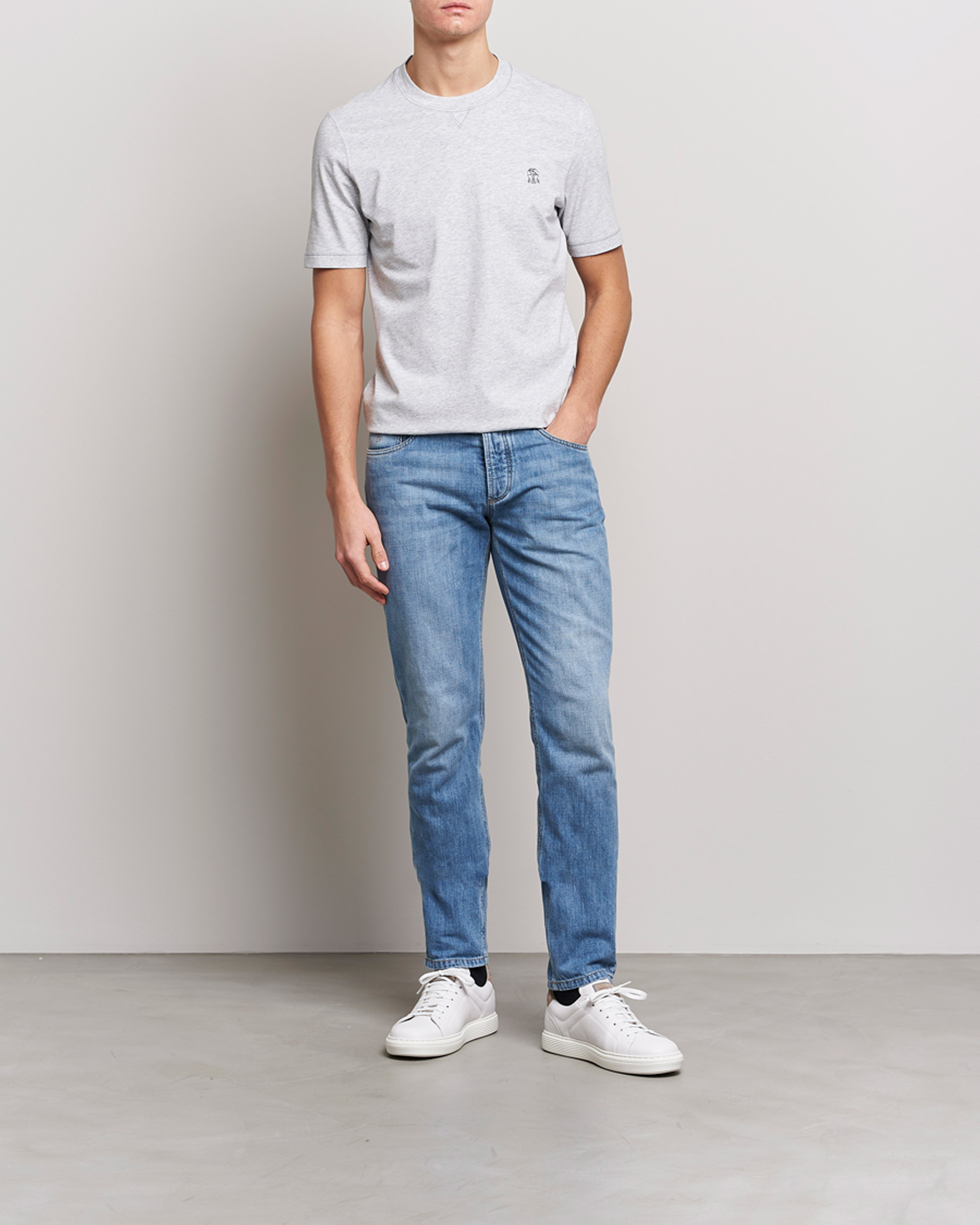 Herre | T-Shirts | Brunello Cucinelli | Short Sleeve Logo T-shirt Light Grey