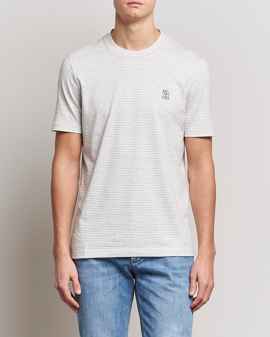 Herre | Brunello Cucinelli | Brunello Cucinelli | Short Sleeve Striped T-Shirt Light Grey