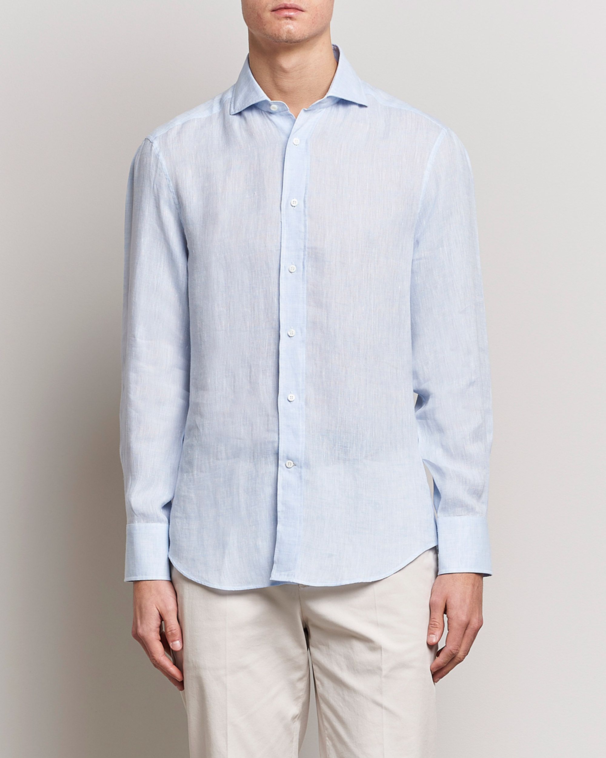 Herre | Linskjorter | Brunello Cucinelli | Slim Fit Linen Sport Shirt Light Blue