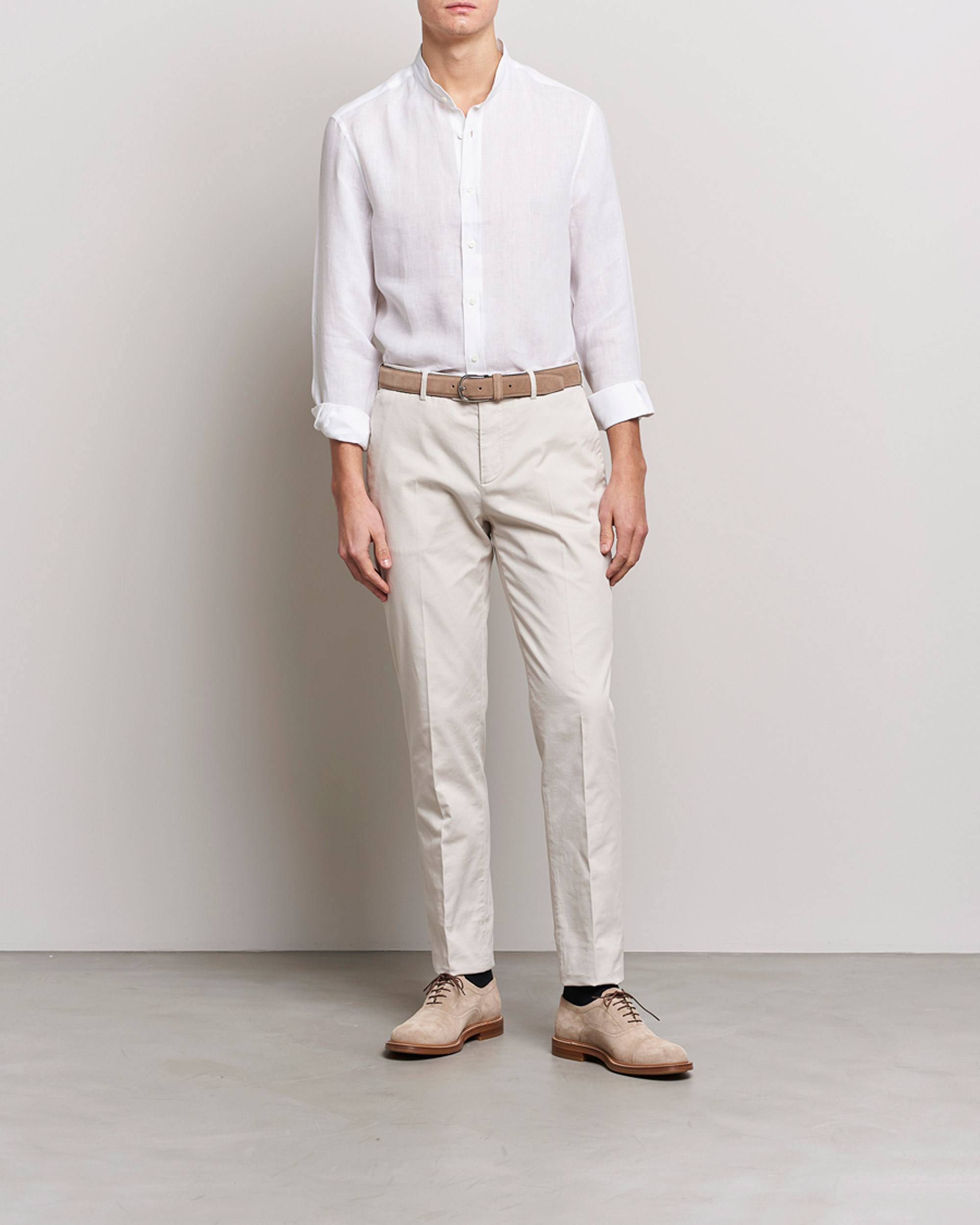Herre | Skjorter | Brunello Cucinelli | Linen Guru Collar Shirt White