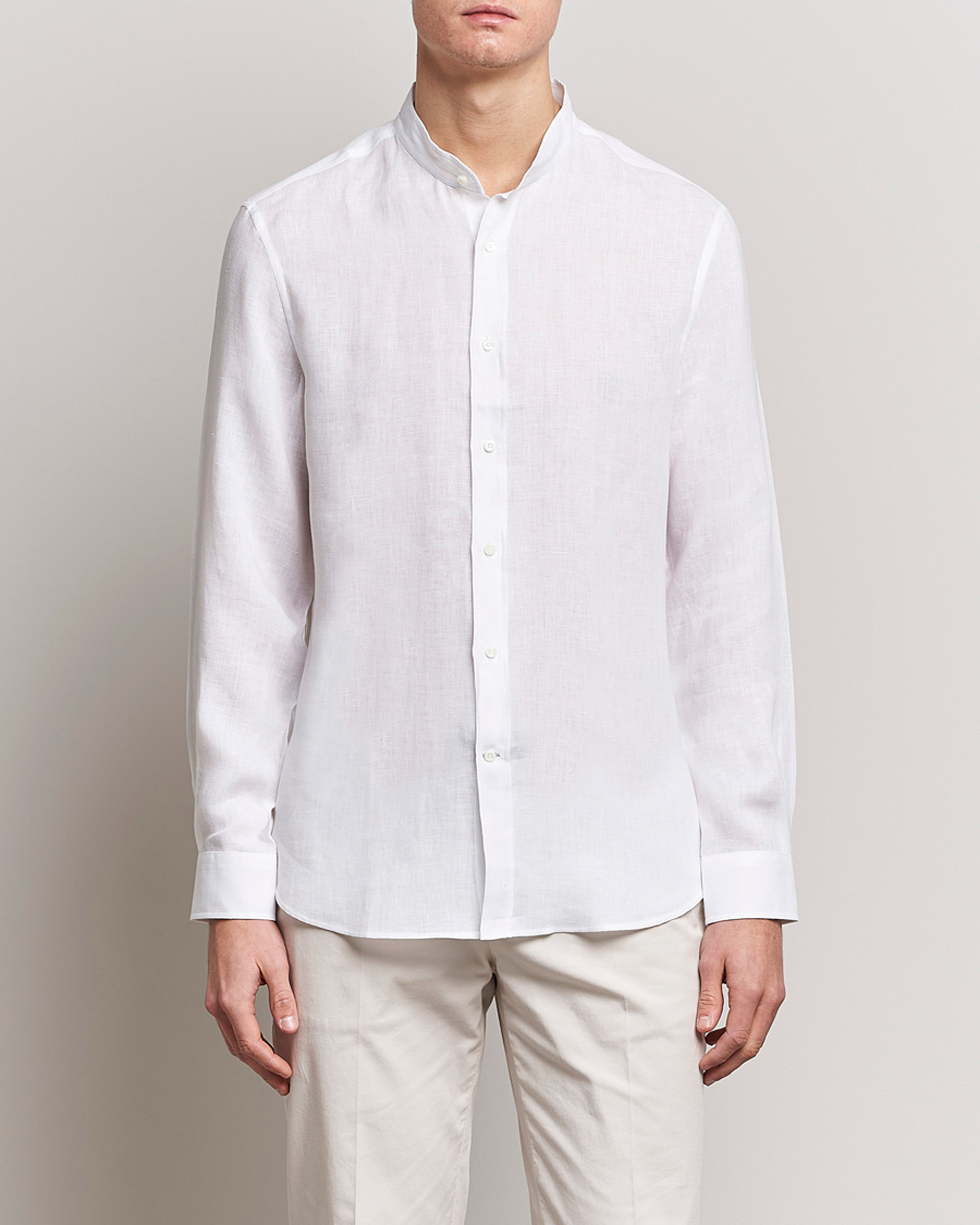 Herre |  | Brunello Cucinelli | Linen Guru Collar Shirt White