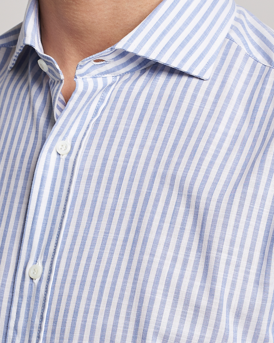 Herre | Skjorter | Brunello Cucinelli | Slim Fit Linen Striped Shirt Light Blue