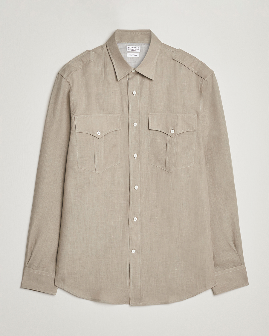 Herre | Skjorter | Brunello Cucinelli | Linen Canapa Safari Shirt Olive
