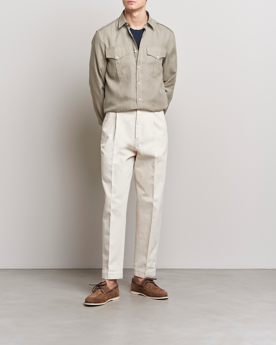 Herre | Skjorter | Brunello Cucinelli | Linen Canapa Safari Shirt Olive