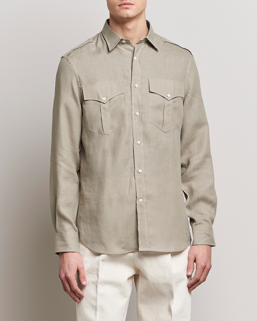 Herre | Skjorter | Brunello Cucinelli | Linen Canapa Safari Shirt Olive