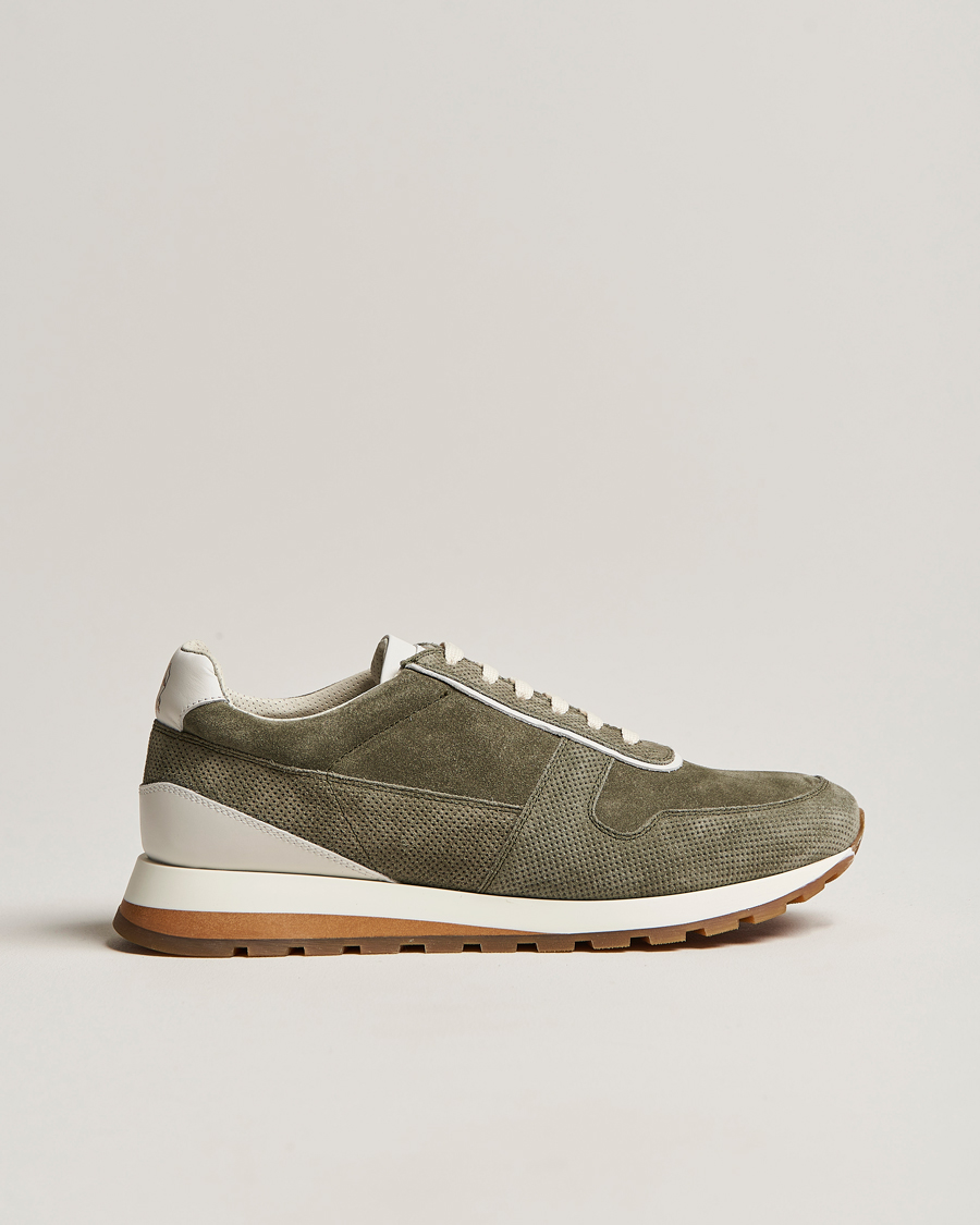 Herre | Brunello Cucinelli Perforated Running Sneakers Olive | Brunello Cucinelli | Perforated Running Sneakers Olive