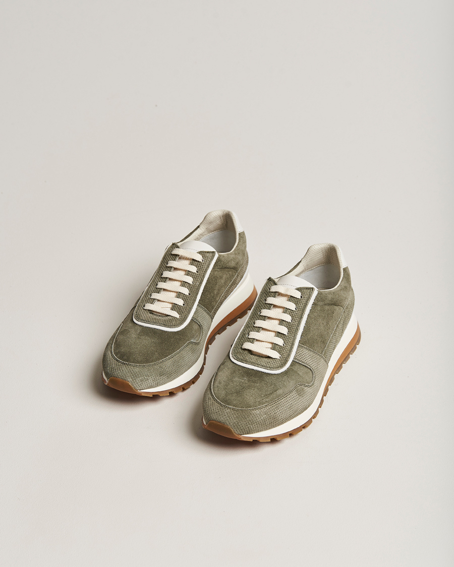 Herre | Brunello Cucinelli Perforated Running Sneakers Olive | Brunello Cucinelli | Perforated Running Sneakers Olive