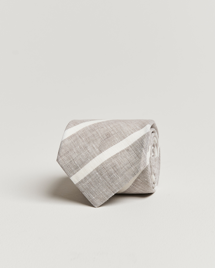 Herre | Brunello Cucinelli Striped Linen Tie Beige/White | Brunello Cucinelli | Striped Linen Tie Beige/White
