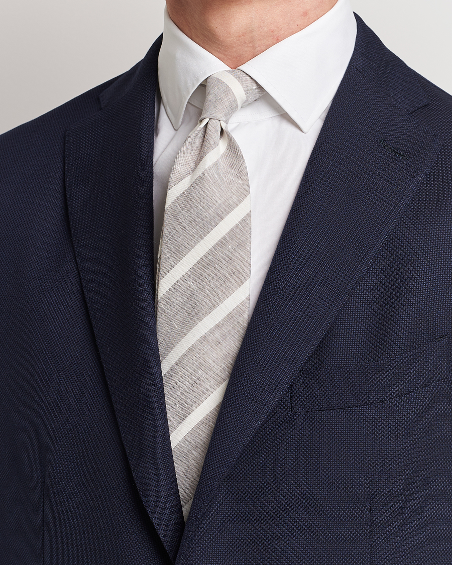 Herre | Brunello Cucinelli Striped Linen Tie Beige/White | Brunello Cucinelli | Striped Linen Tie Beige/White