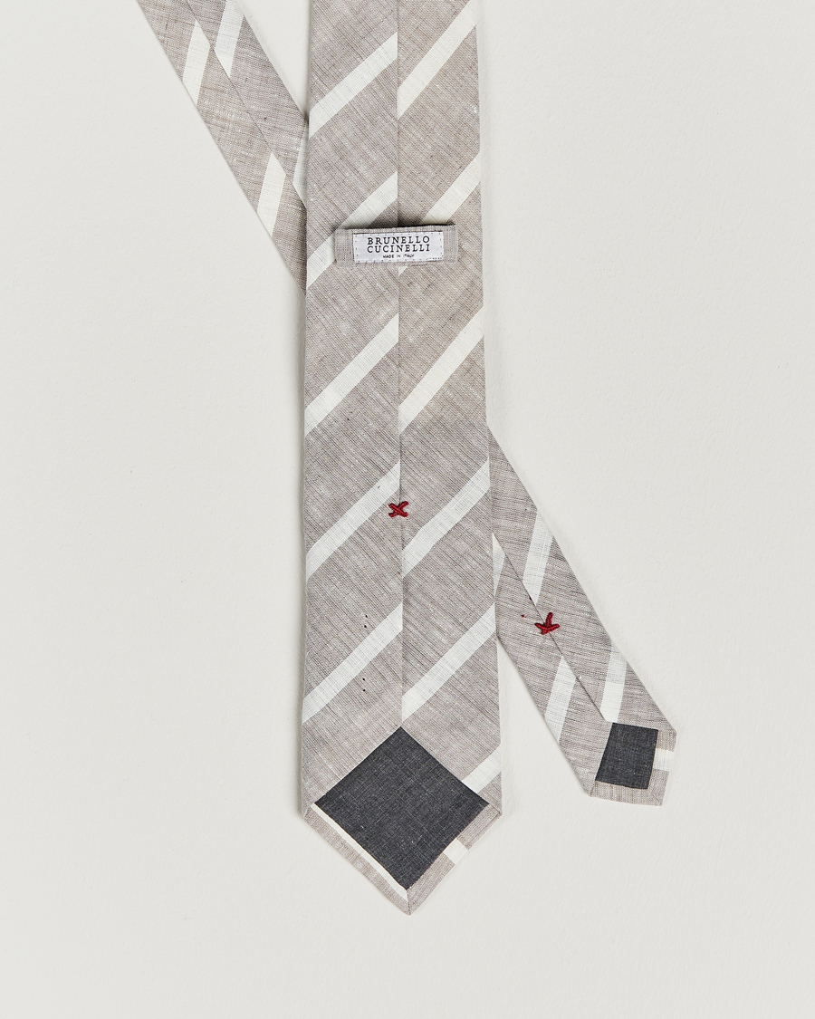 Herre | Brunello Cucinelli Striped Linen Tie Beige/White | Brunello Cucinelli | Striped Linen Tie Beige/White