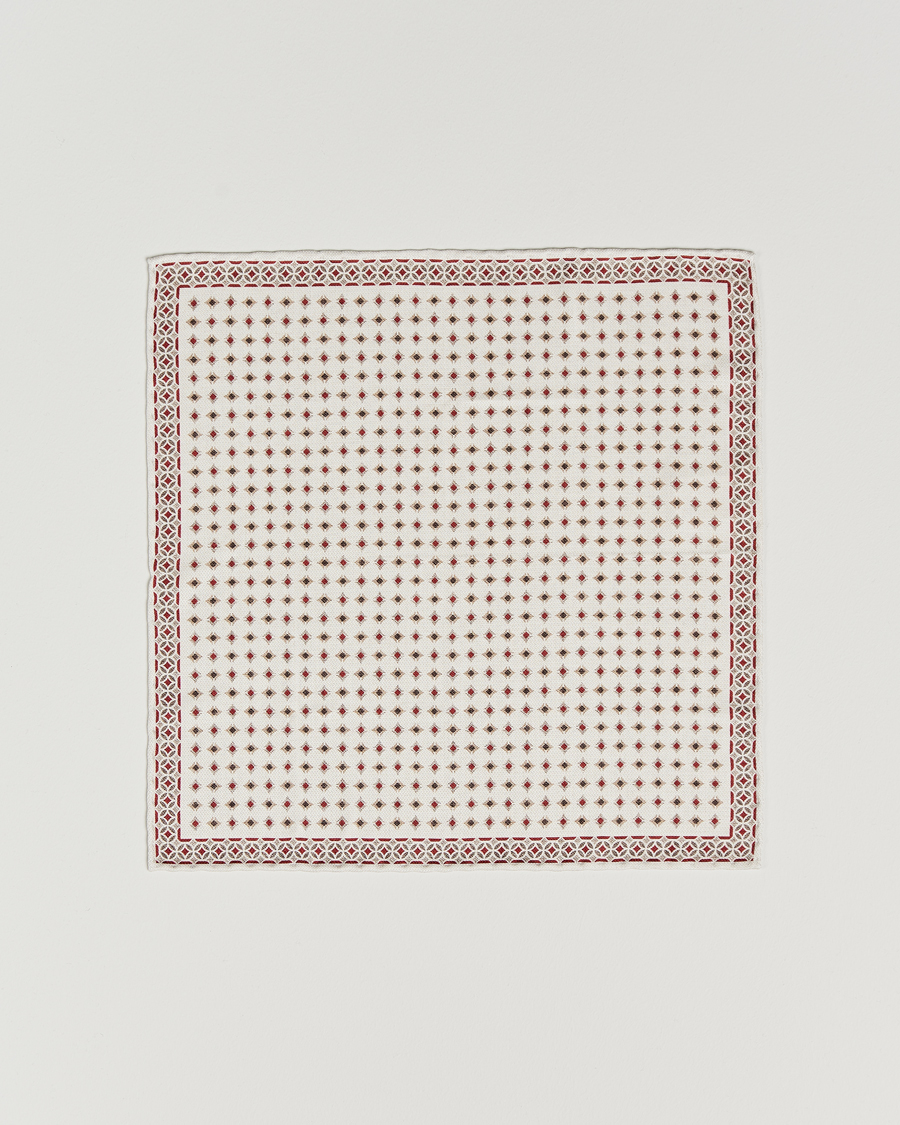 Herre | Brunello Cucinelli Silk Pocket Square White/Red | Brunello Cucinelli | Silk Pocket Square White/Red