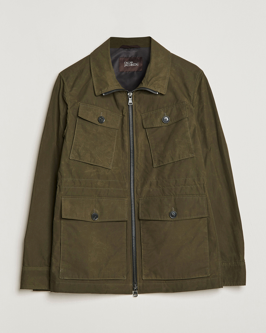 Herre | Jakker | Oscar Jacobson | Balder Waxed Field Jacket Dark Green