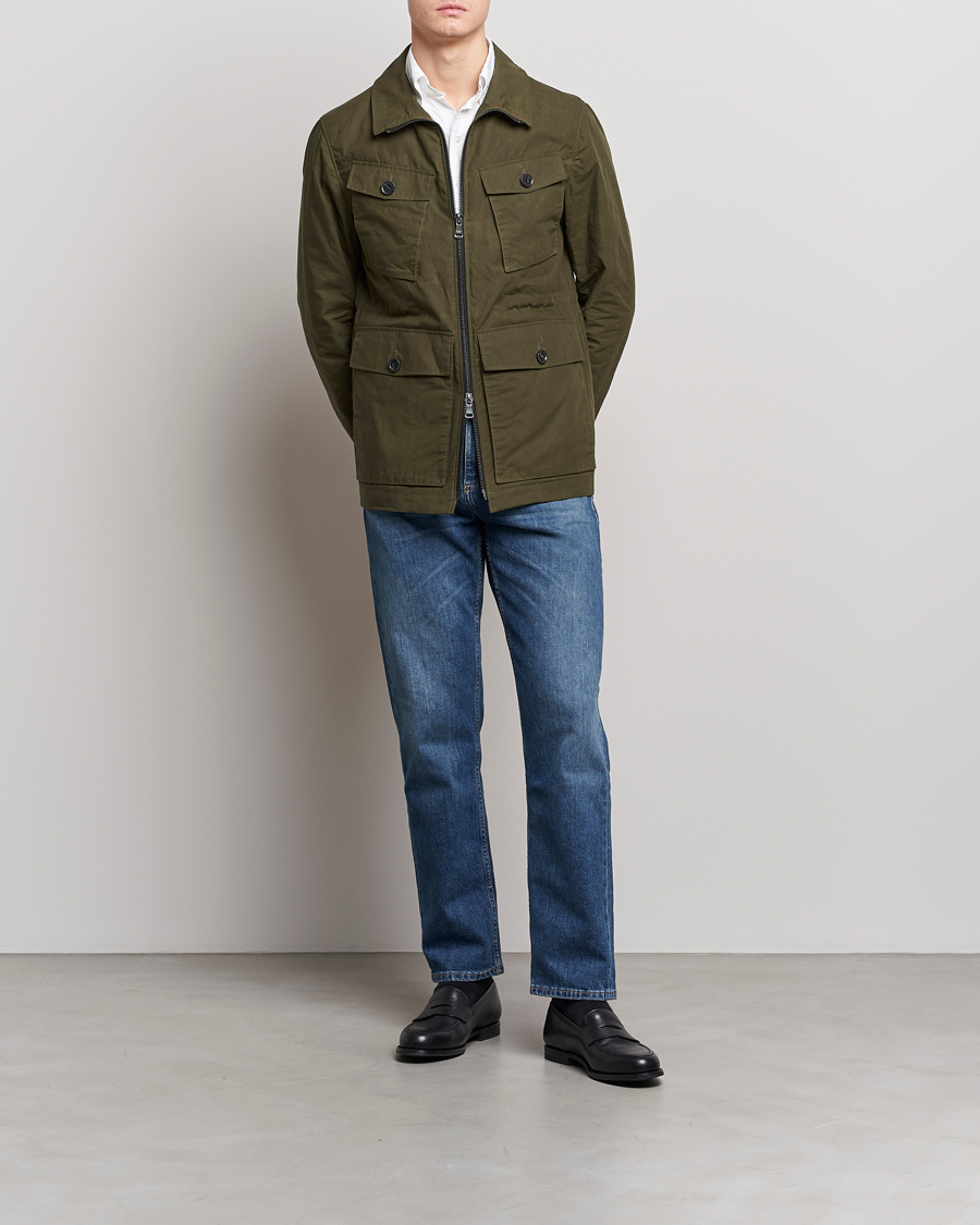 Herre | Jakker | Oscar Jacobson | Balder Waxed Field Jacket Dark Green