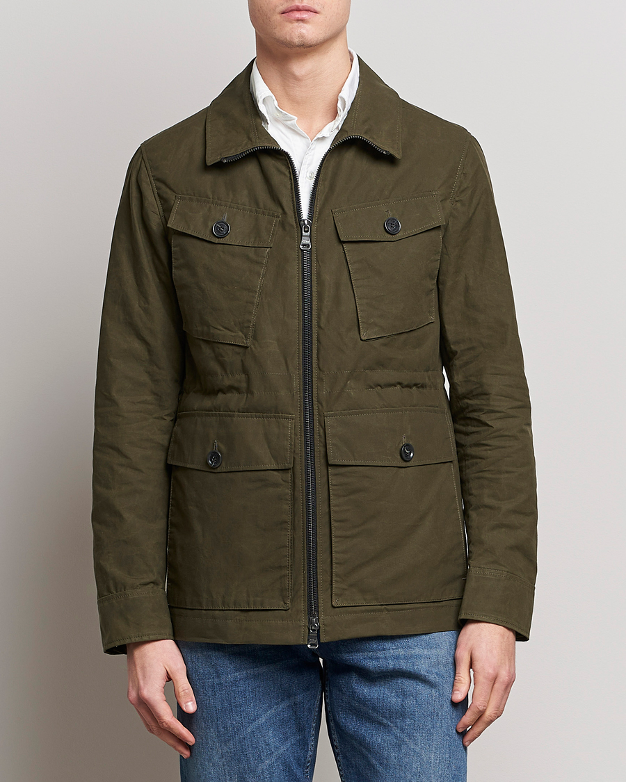 Herre | Jakker | Oscar Jacobson | Balder Waxed Field Jacket Dark Green