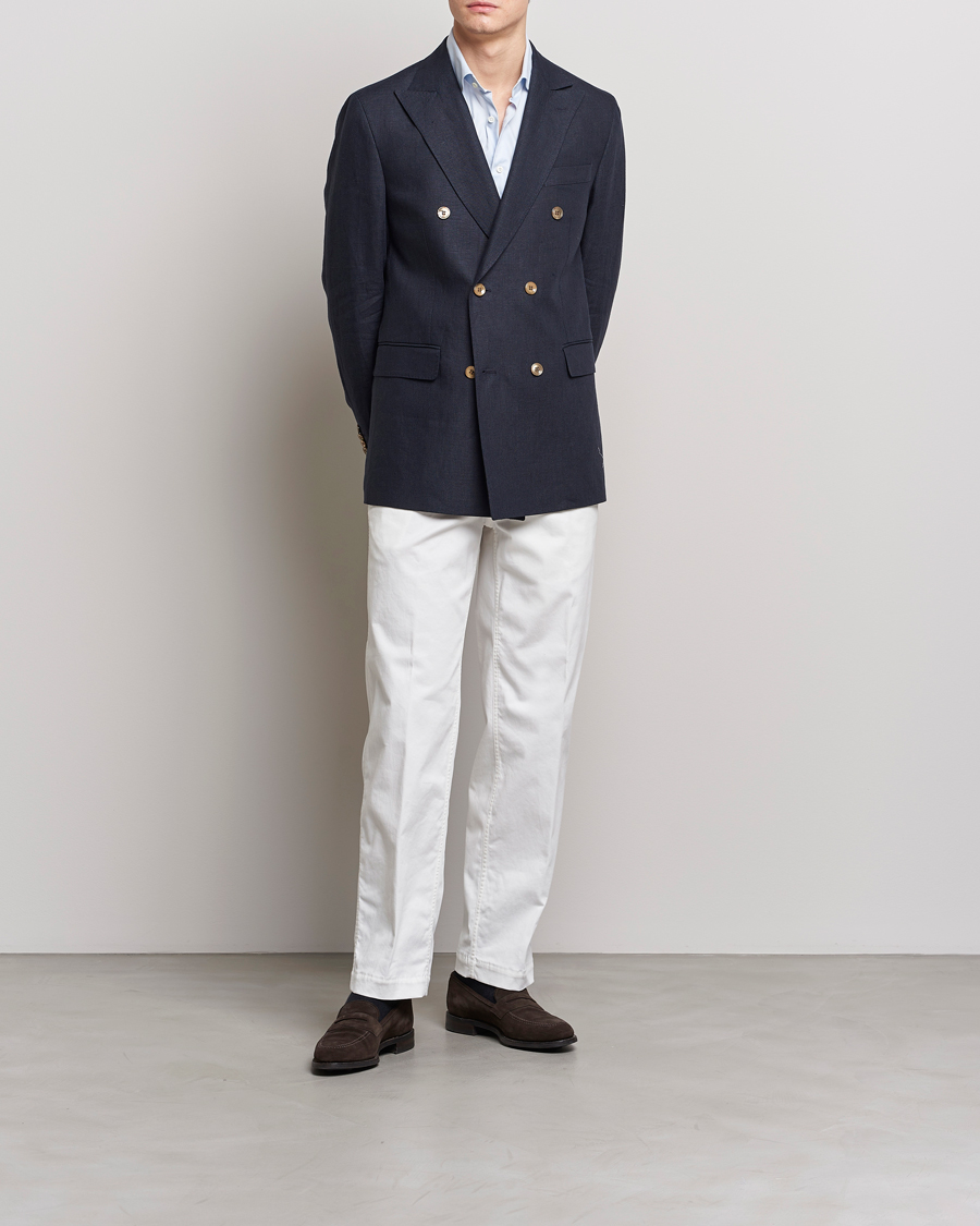 Herre | Dressjakker | Oscar Jacobson | Farris Double Breasted Linen Blazer Navy