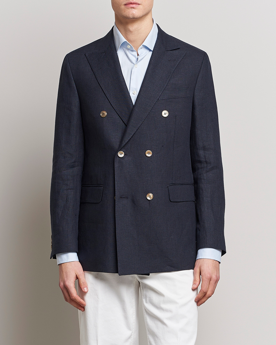 Herre | Dressjakker | Oscar Jacobson | Farris Double Breasted Linen Blazer Navy