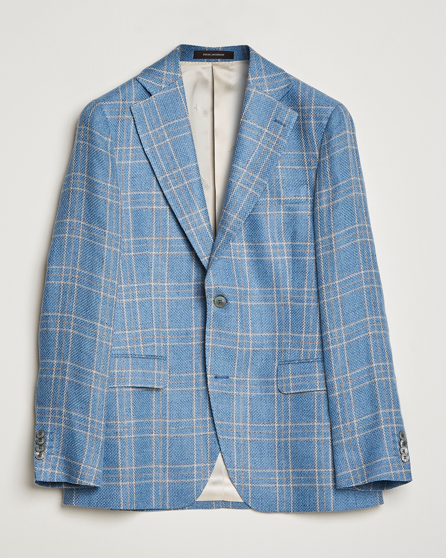 Herre | Dressjakker | Oscar Jacobson | Fogerty Soft Cotton/Linen/Wool Blazer Light Blue