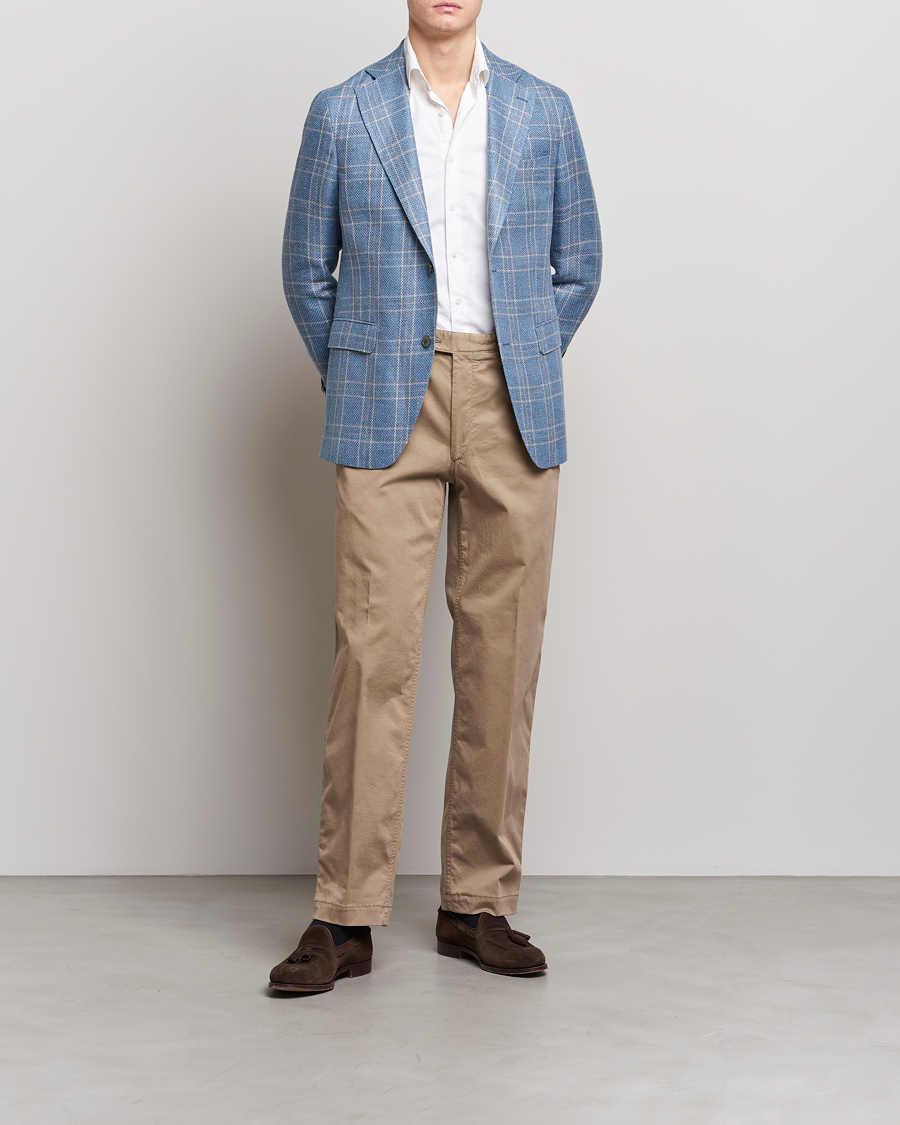 Herre | Dressjakker | Oscar Jacobson | Fogerty Soft Cotton/Linen/Wool Blazer Light Blue