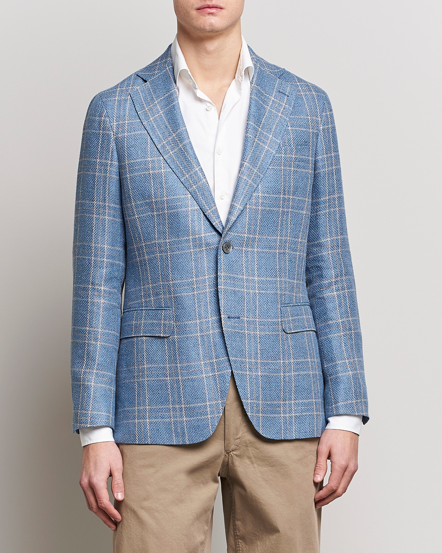Herre | Dressjakker | Oscar Jacobson | Fogerty Soft Cotton/Linen/Wool Blazer Light Blue