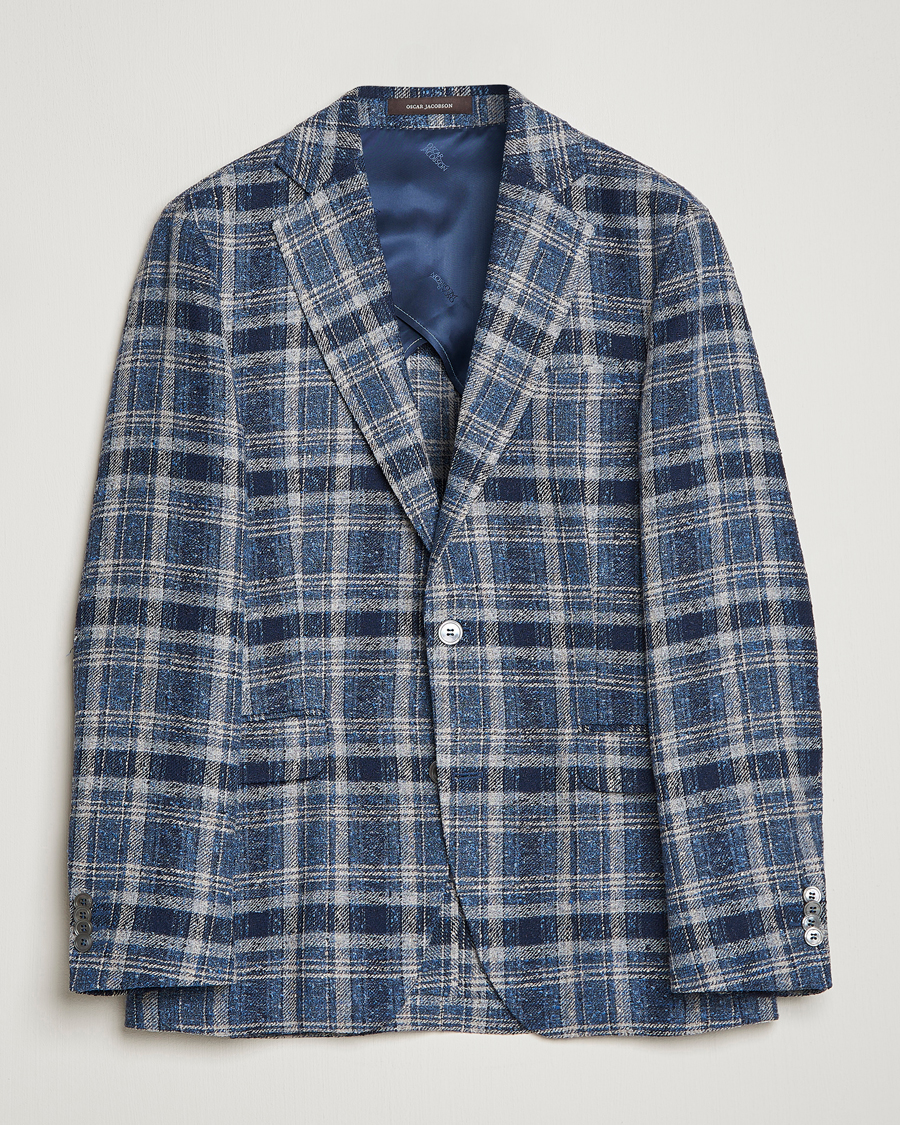 Herre | Dressjakker | Oscar Jacobson | Ferry Soft Checked Linen Blazer Blue