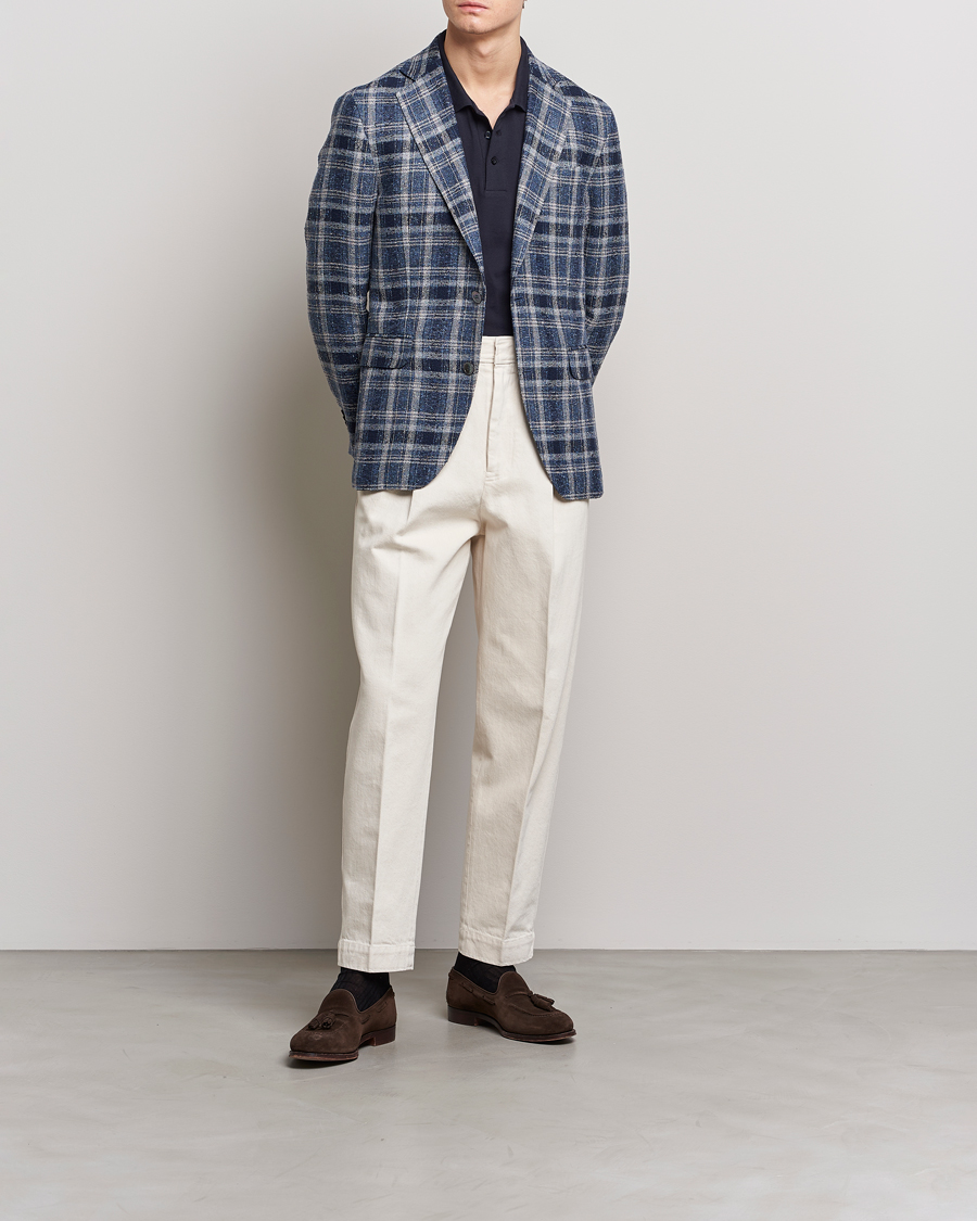 Herre | Dressjakker | Oscar Jacobson | Ferry Soft Checked Linen Blazer Blue
