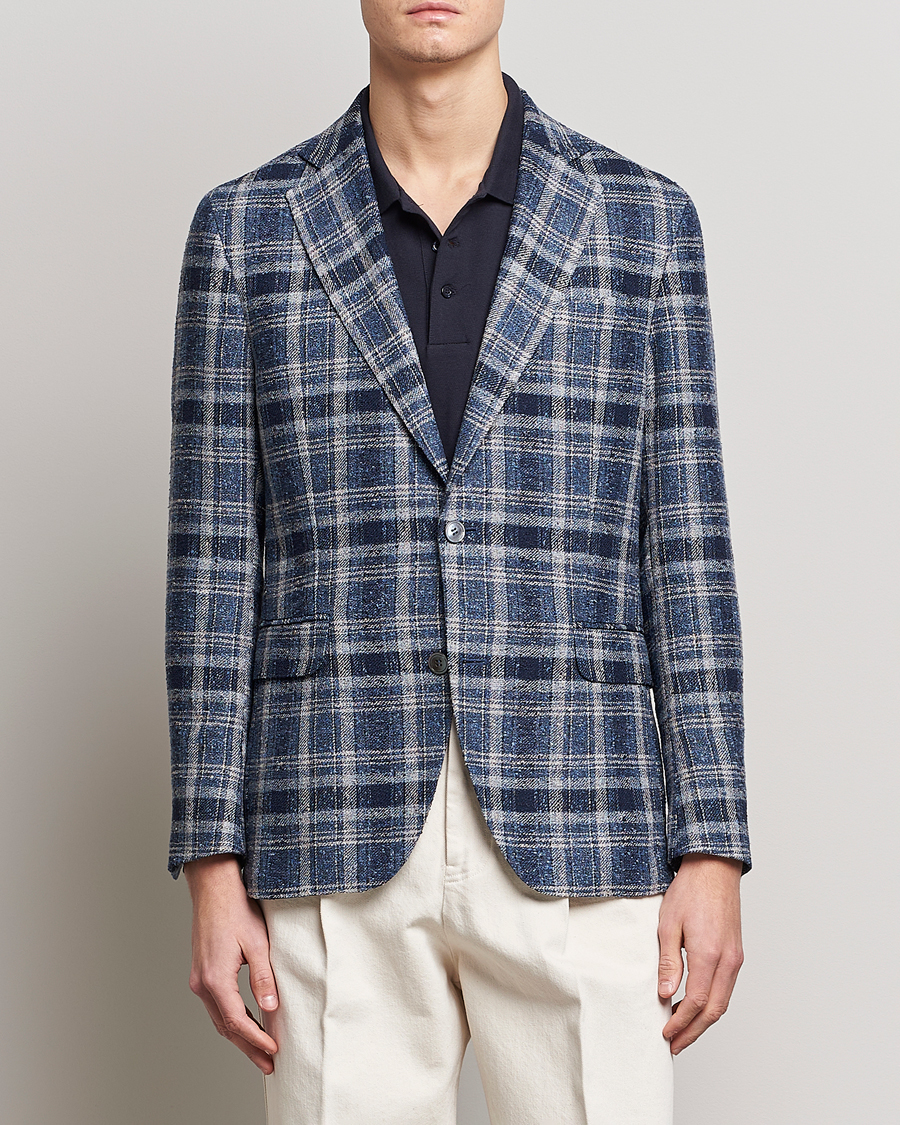 Herre | Dressjakker | Oscar Jacobson | Ferry Soft Checked Linen Blazer Blue