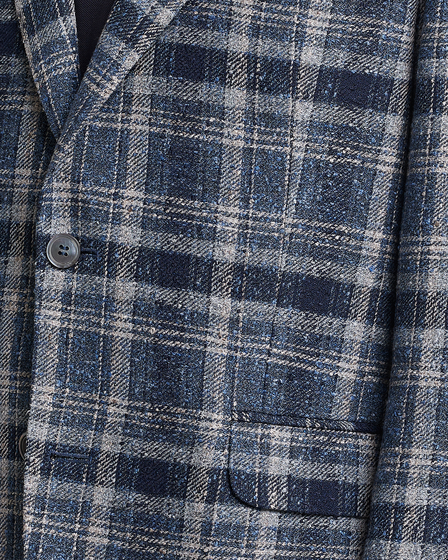 Herre | Dressjakker | Oscar Jacobson | Ferry Soft Checked Linen Blazer Blue