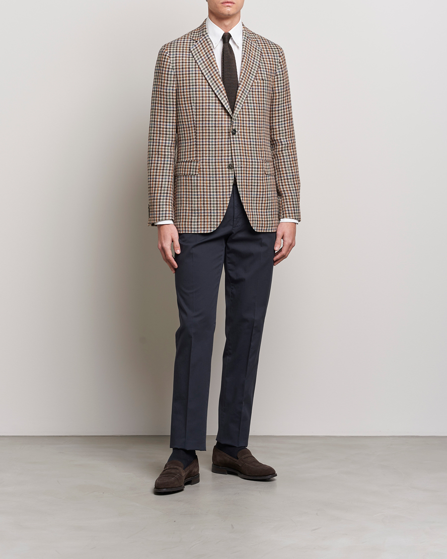 Herre | Dressjakker | Oscar Jacobson | Ferry Checked Summer Tweed Linen/Silk Blazer Brown