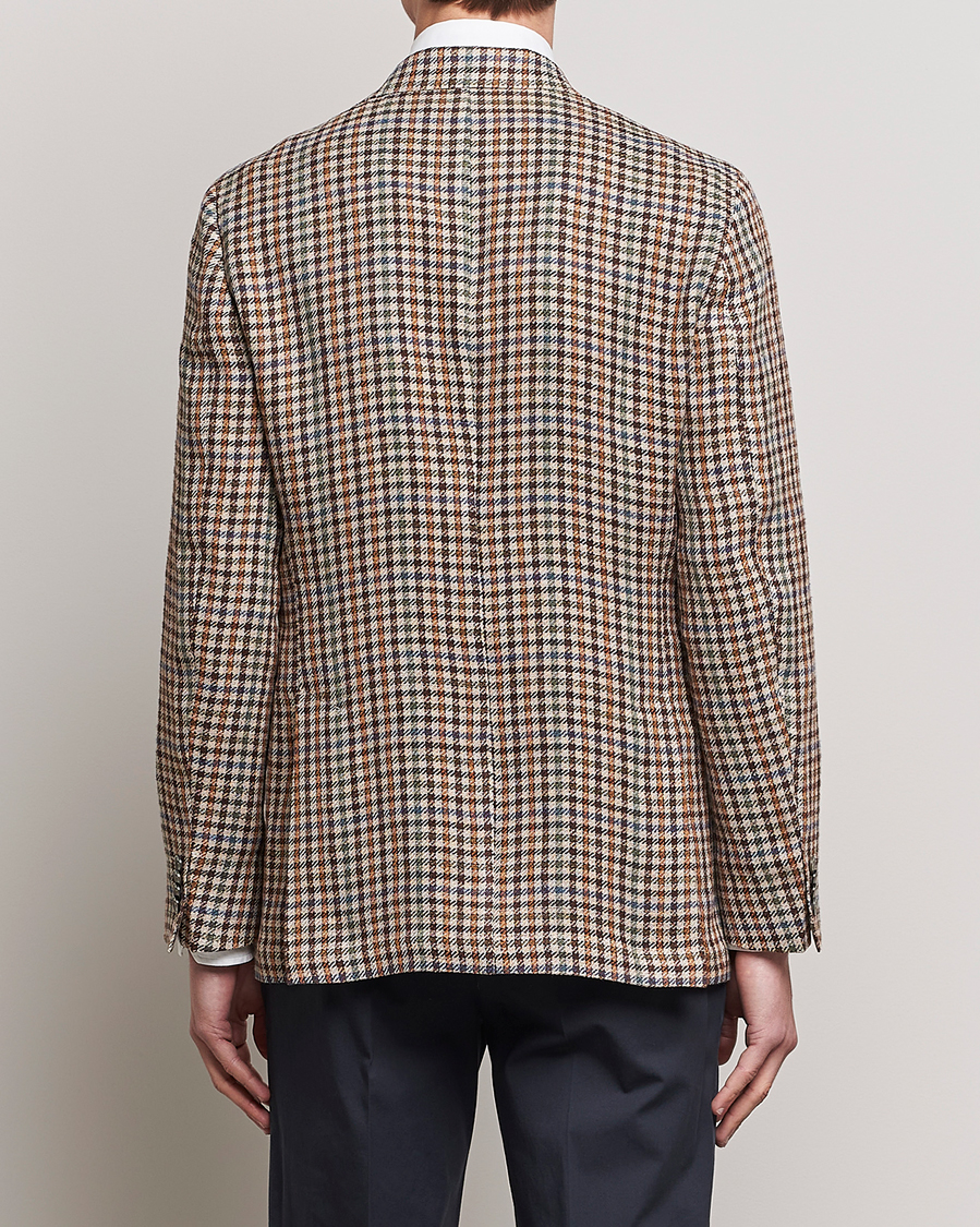 Herre | Dressjakker | Oscar Jacobson | Ferry Checked Summer Tweed Linen/Silk Blazer Brown