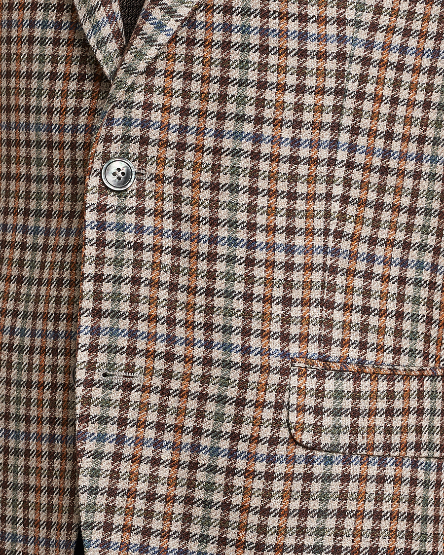 Herre | Dressjakker | Oscar Jacobson | Ferry Checked Summer Tweed Linen/Silk Blazer Brown