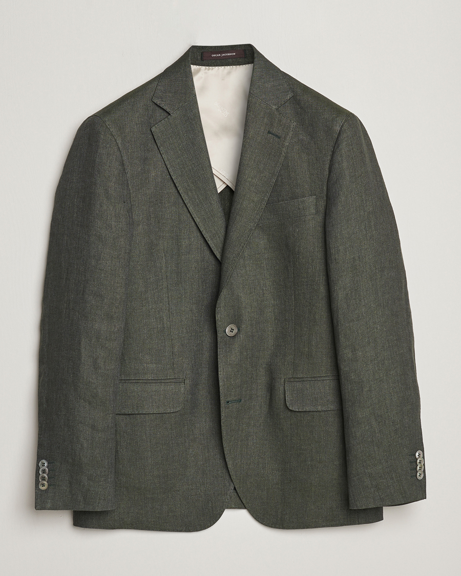 Herre | Dressjakker | Oscar Jacobson | Ferry Soft Linen Blazer Green