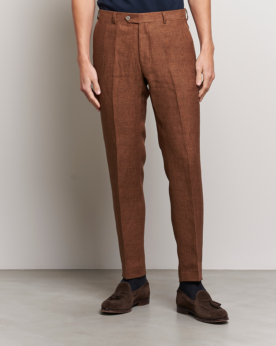 Herre | Plagg i lin | Oscar Jacobson | Denz Linen Trousers Brown