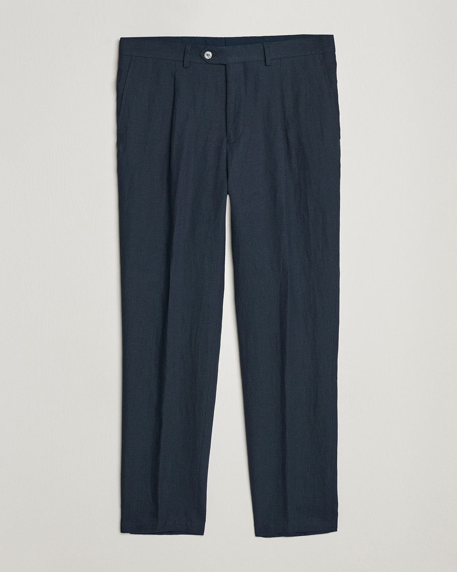 Herre | Bukser | Oscar Jacobson | Delon Linen Trousers Navy