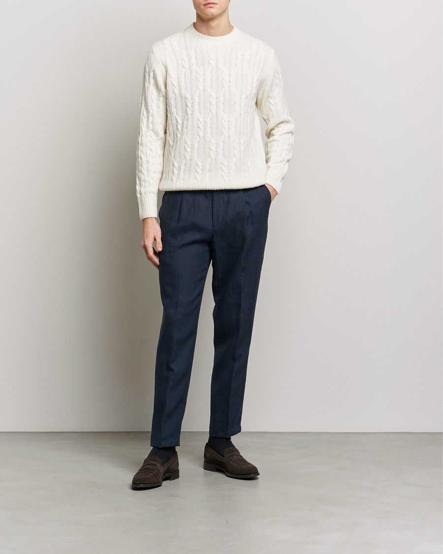 Herre | Bukser | Oscar Jacobson | Delon Linen Trousers Navy