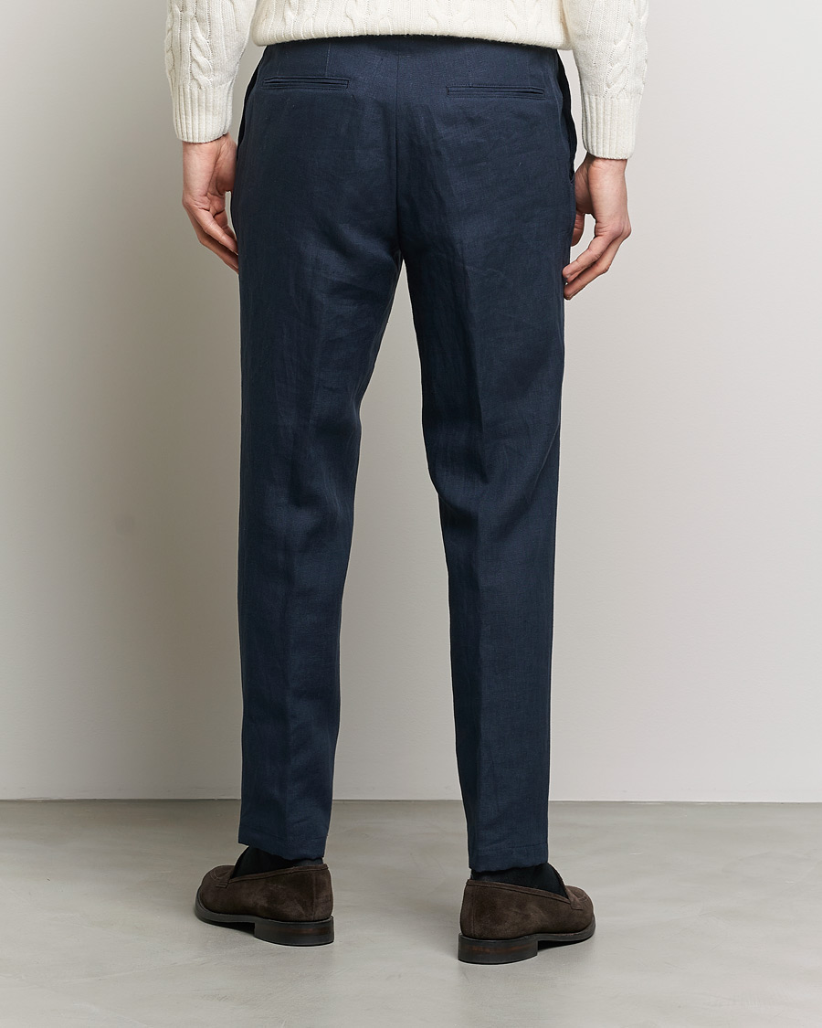 Herre | Bukser | Oscar Jacobson | Delon Linen Trousers Navy
