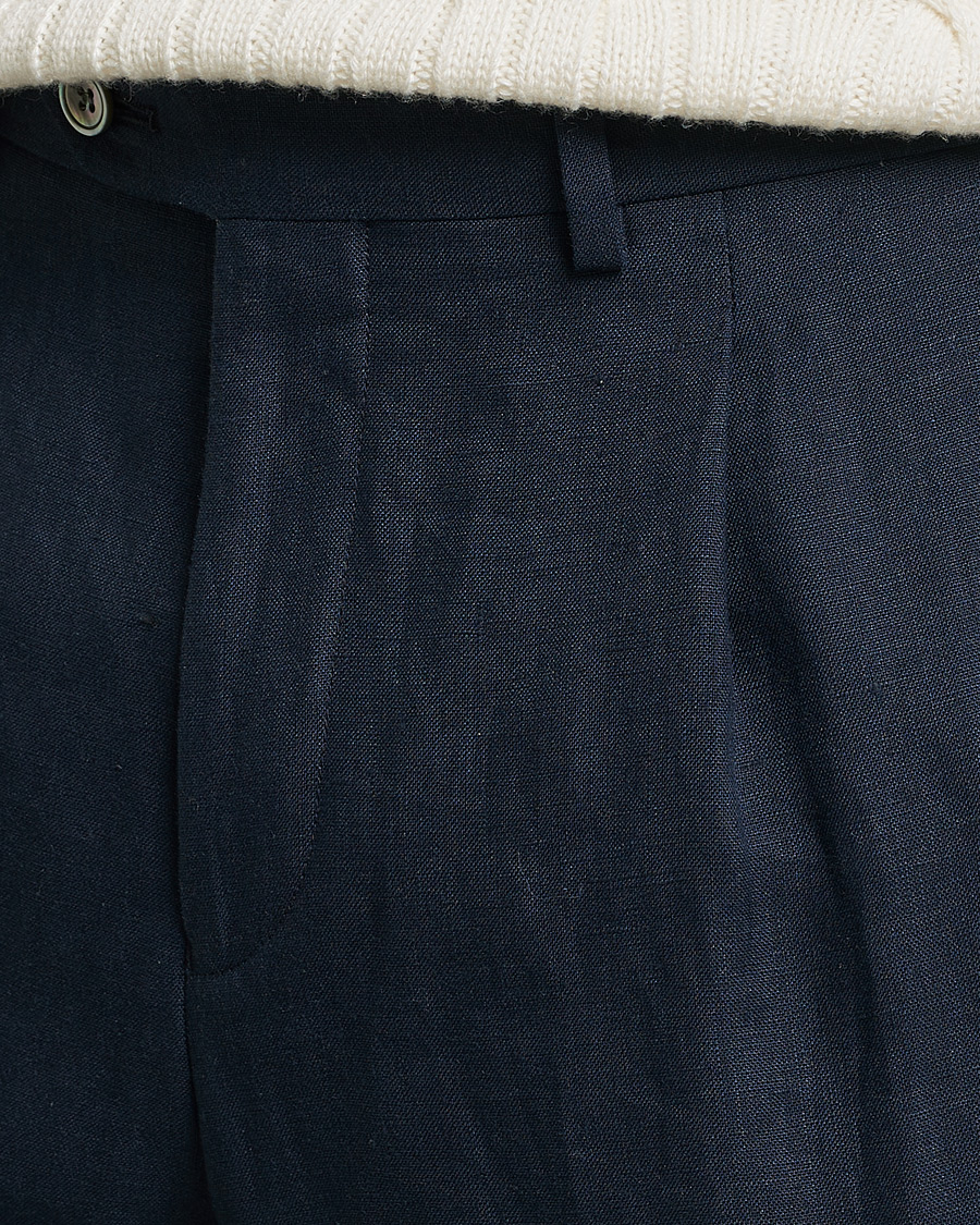 Herre | Bukser | Oscar Jacobson | Delon Linen Trousers Navy