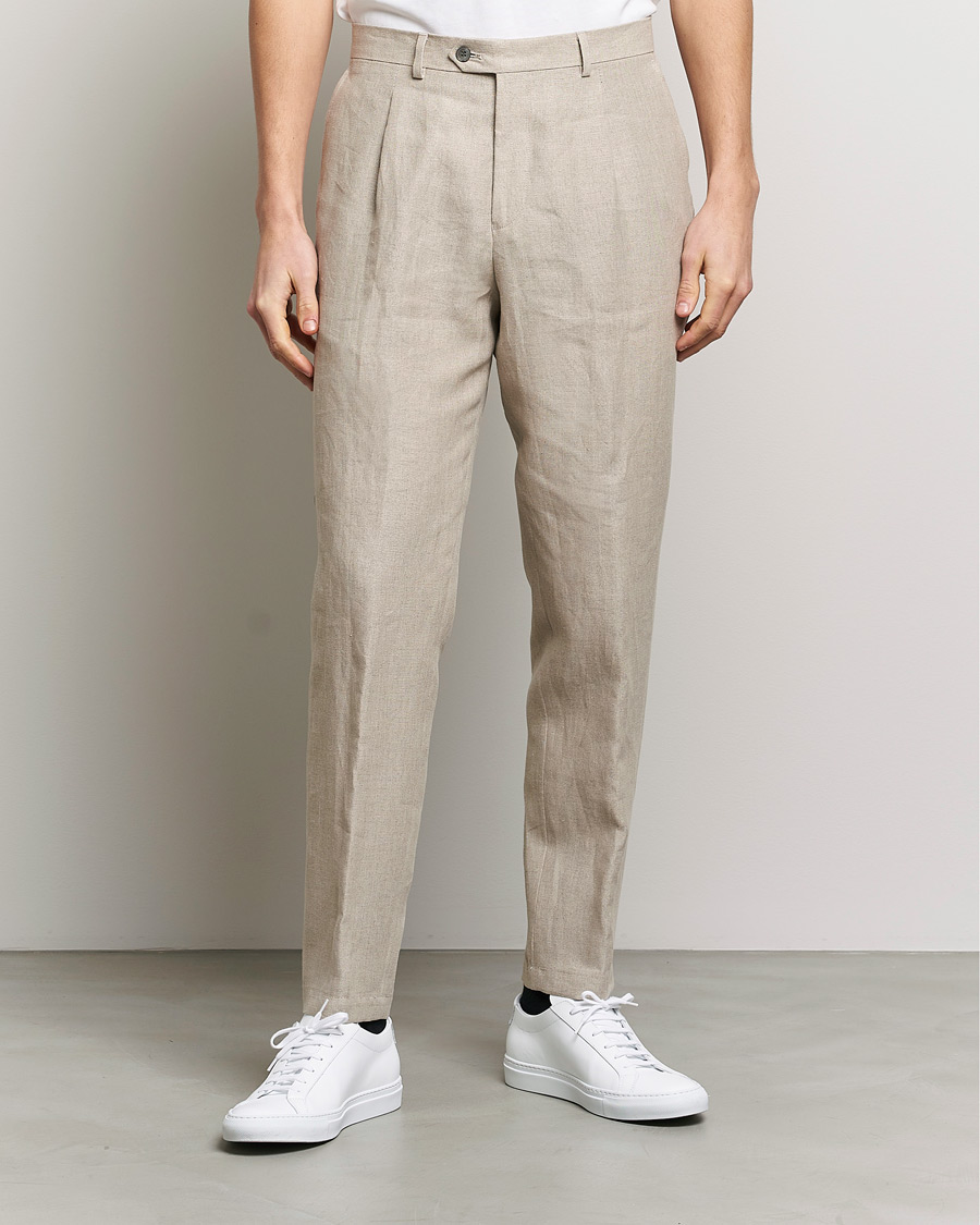 Herre | Bukser | Oscar Jacobson | Delon Linen Trousers Beige