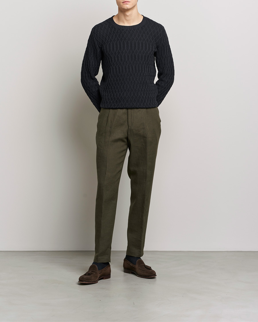 Herre | Bukser | Oscar Jacobson | Delon Linen Trousers Dark Green