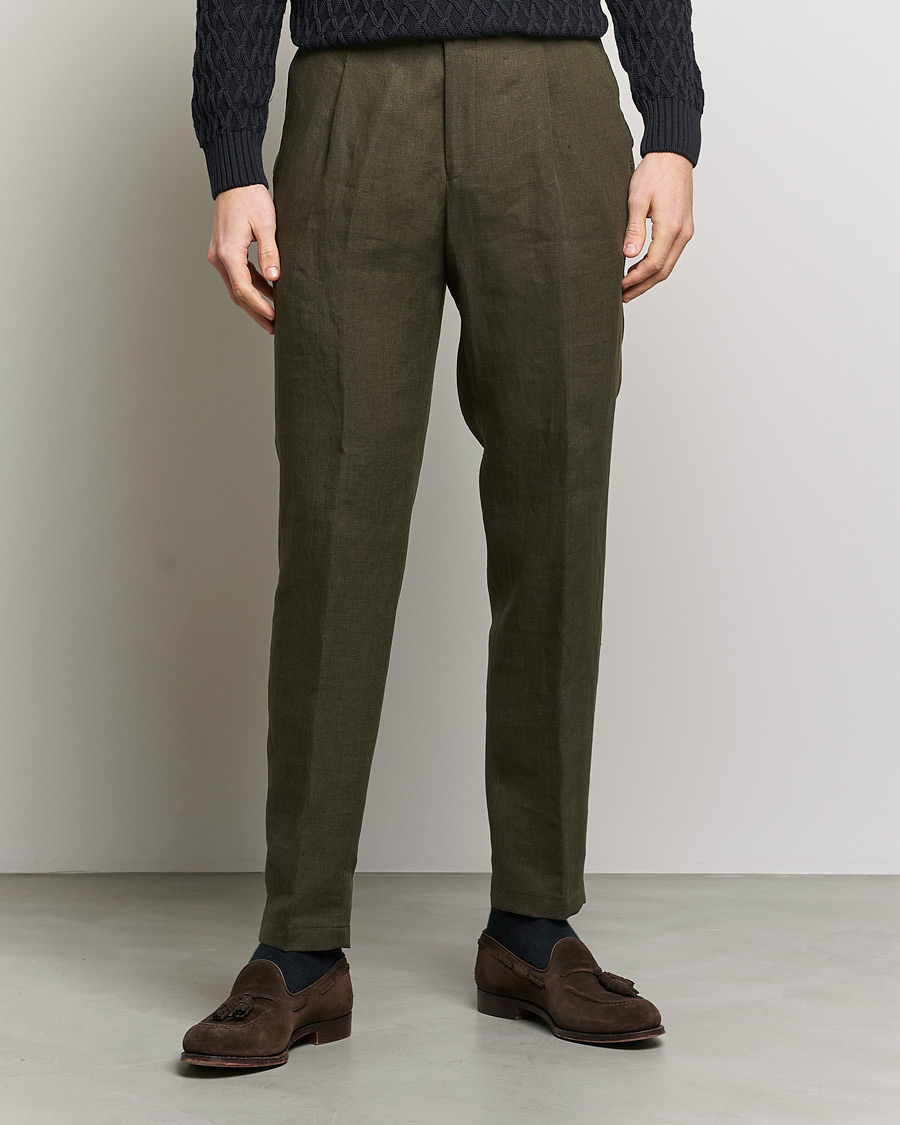Herre |  | Oscar Jacobson | Delon Linen Trousers Dark Green
