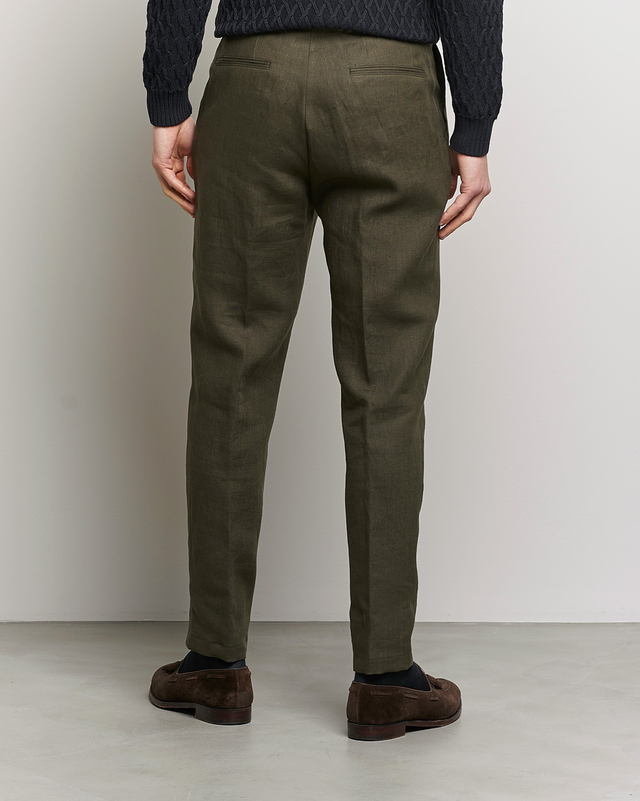 Herre | Bukser | Oscar Jacobson | Delon Linen Trousers Dark Green