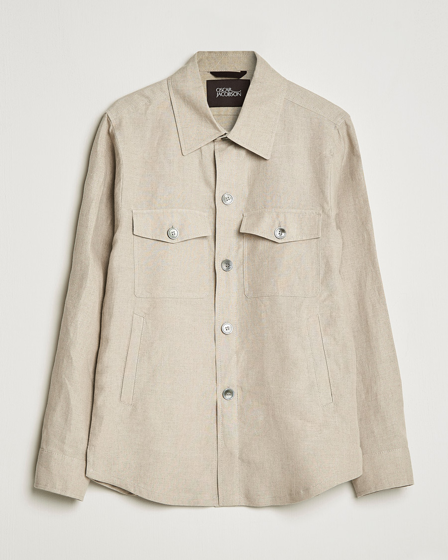 Herre | Skjorter | Oscar Jacobson | Maverick Linen Shirt Jacket Beige
