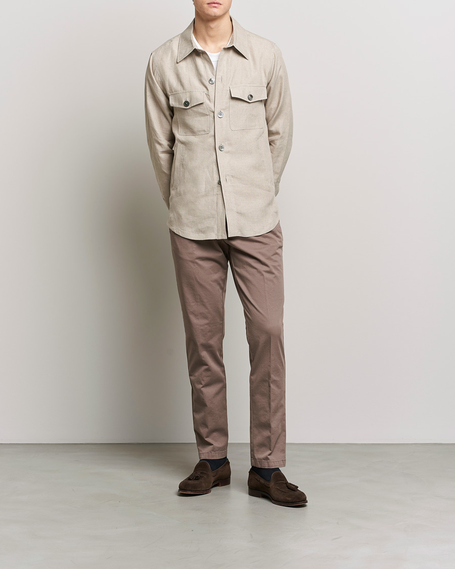 Herre | Skjorter | Oscar Jacobson | Maverick Linen Shirt Jacket Beige