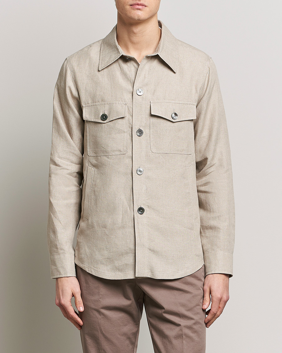 Herre |  | Oscar Jacobson | Maverick Linen Shirt Jacket Beige