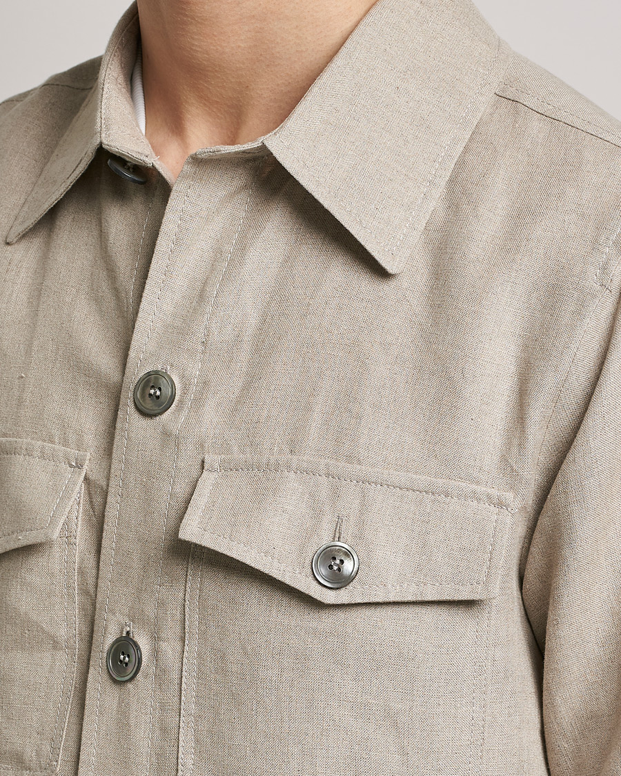 Herre | Skjorter | Oscar Jacobson | Maverick Linen Shirt Jacket Beige