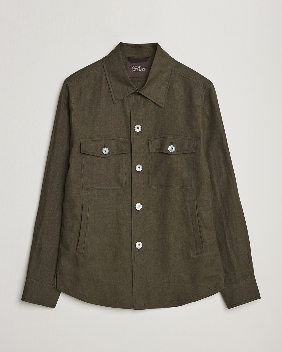Herre | Skjorter | Oscar Jacobson | Maverick Linen Shirt Jacket Olive