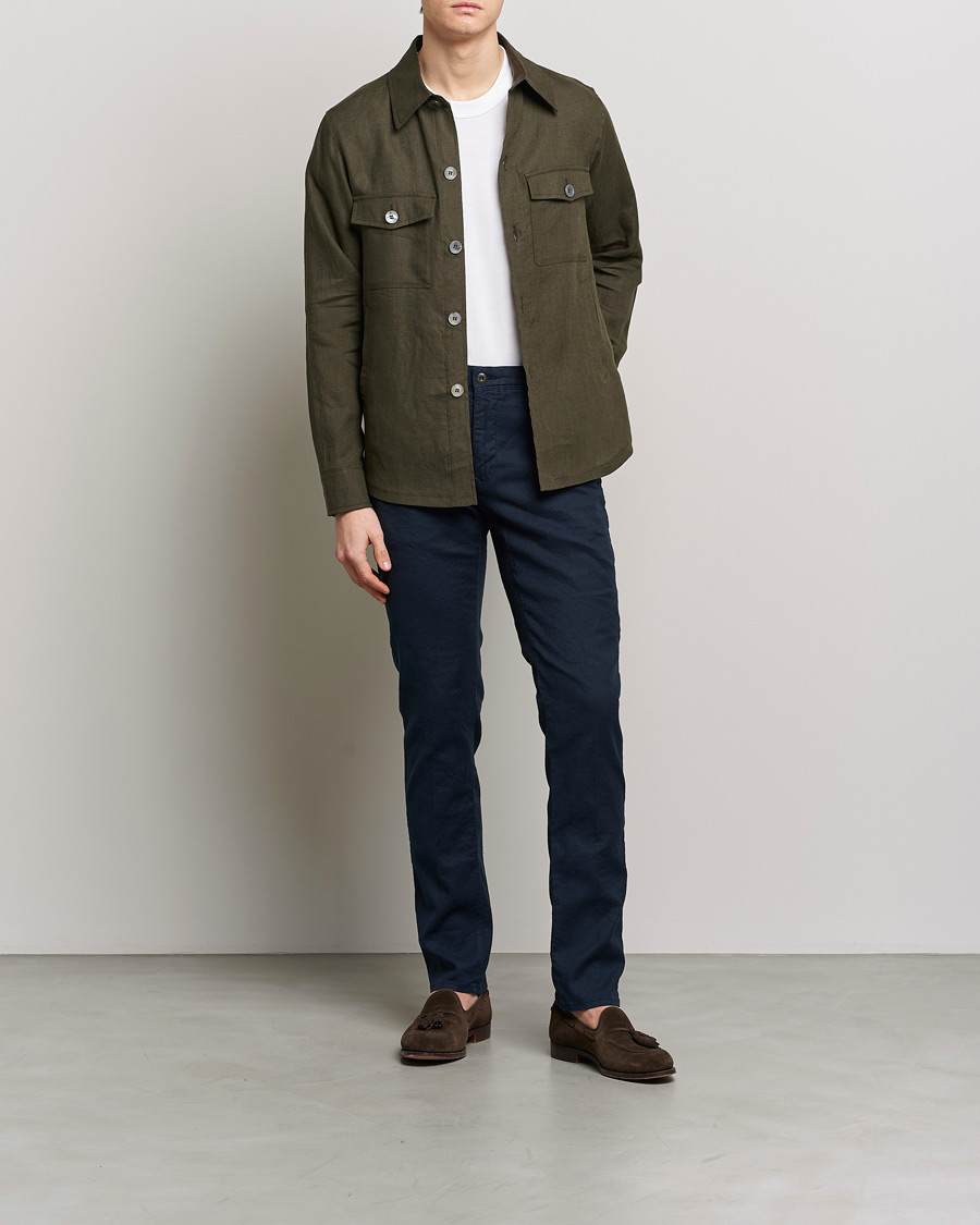 Herre | Skjorter | Oscar Jacobson | Maverick Linen Shirt Jacket Olive
