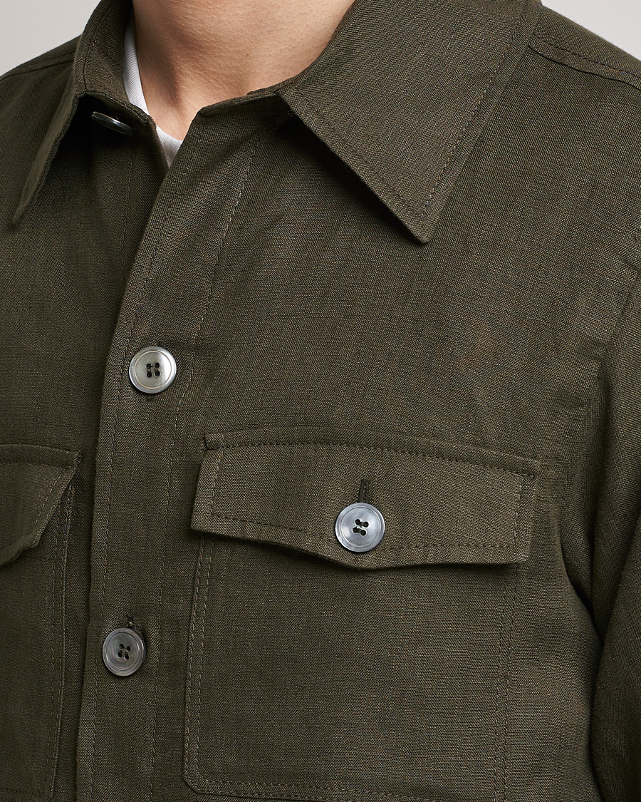 Herre | Skjorter | Oscar Jacobson | Maverick Linen Shirt Jacket Olive