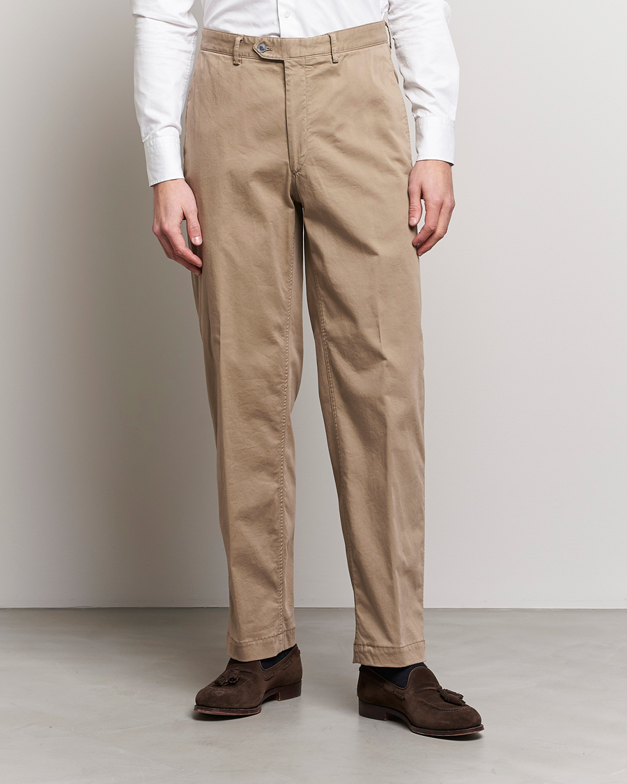 Herre | Bukser | Oscar Jacobson | Tanker Pleat Cotton Trousers Beige