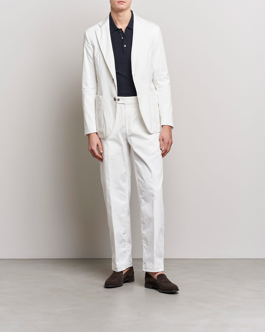 Herre | Bukser | Oscar Jacobson | Tanker Pleat Cotton Trousers Off White